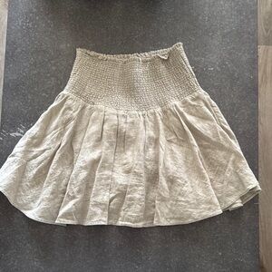 J Crew Womens Smocked Waist Linen Mini Skirt Size Small Beige Lined.